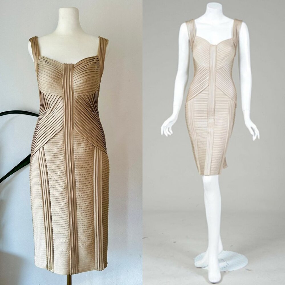 Tadashi Shoji gold cocktail dress XS pleated